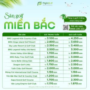 Bảng giá tháng 5 hệ thống các sân golf miền Bắc