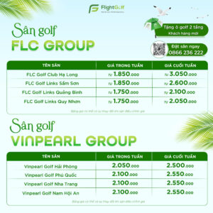 Bảng giá tháng 5 hệ thống các sân golf FLC Group và Vinpearl Group