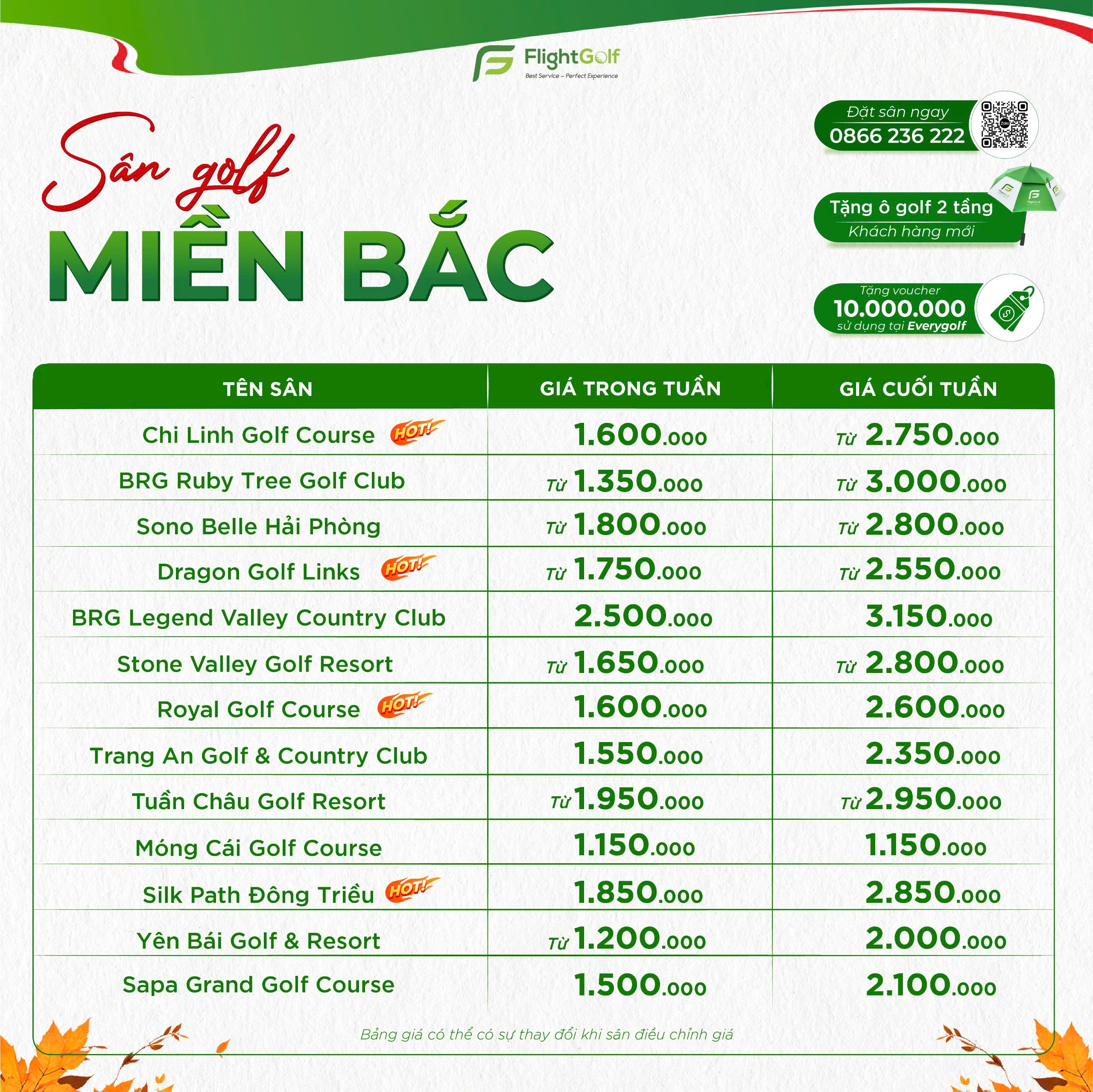 ưu đãi giá sân golf tháng 10