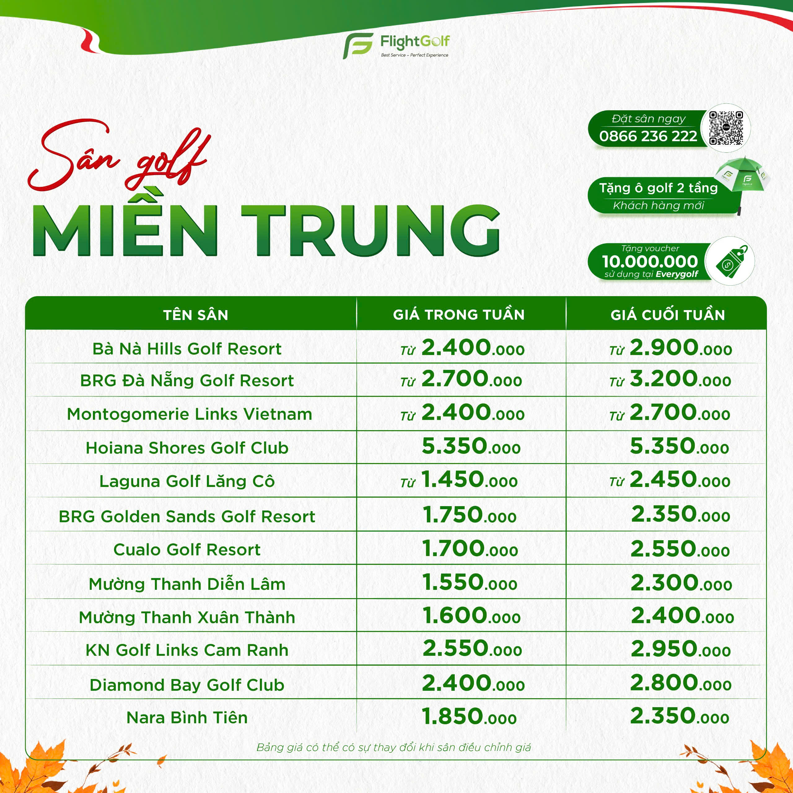 ưu đãi giá sân golf tháng 10