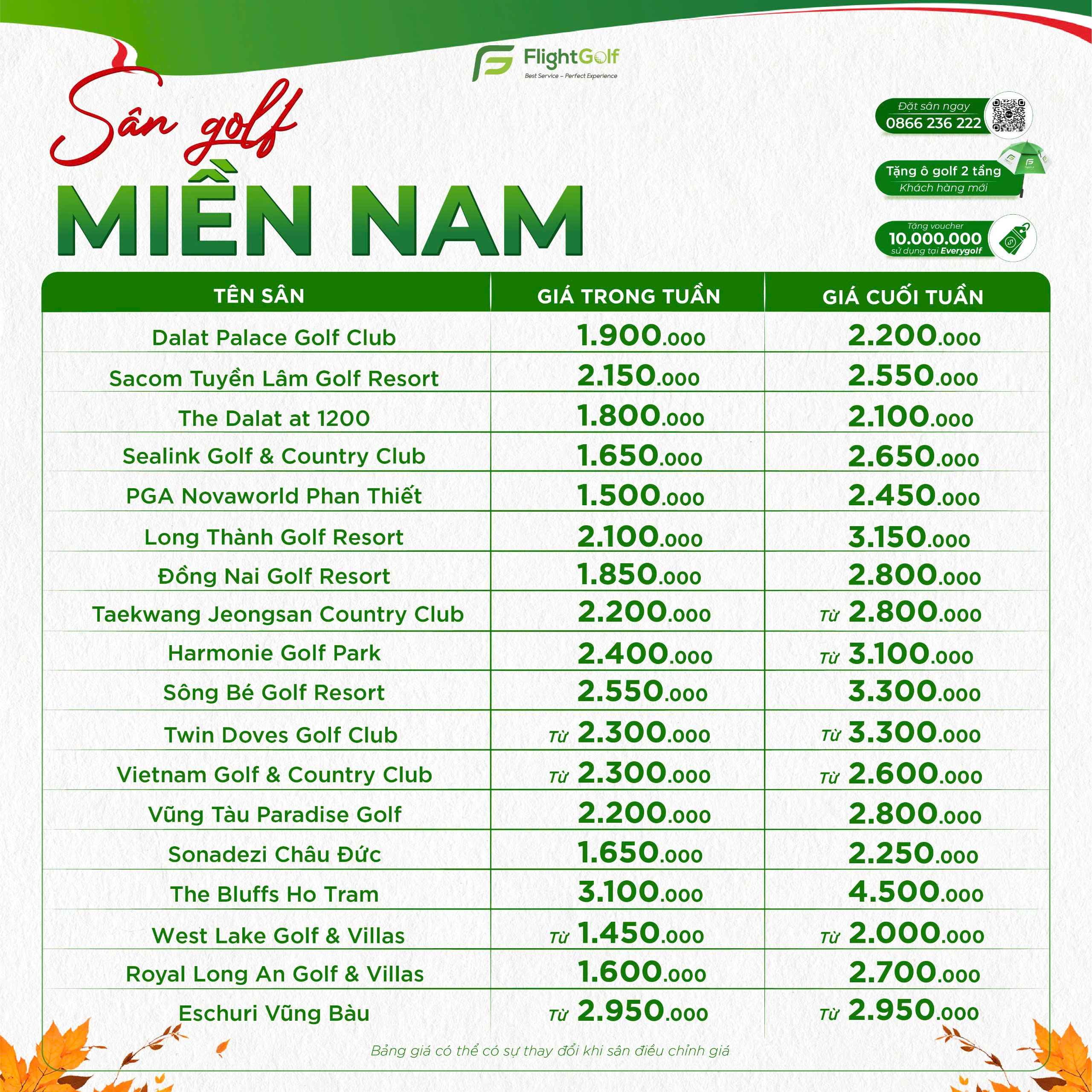 ưu đãi giá sân golf tháng 10