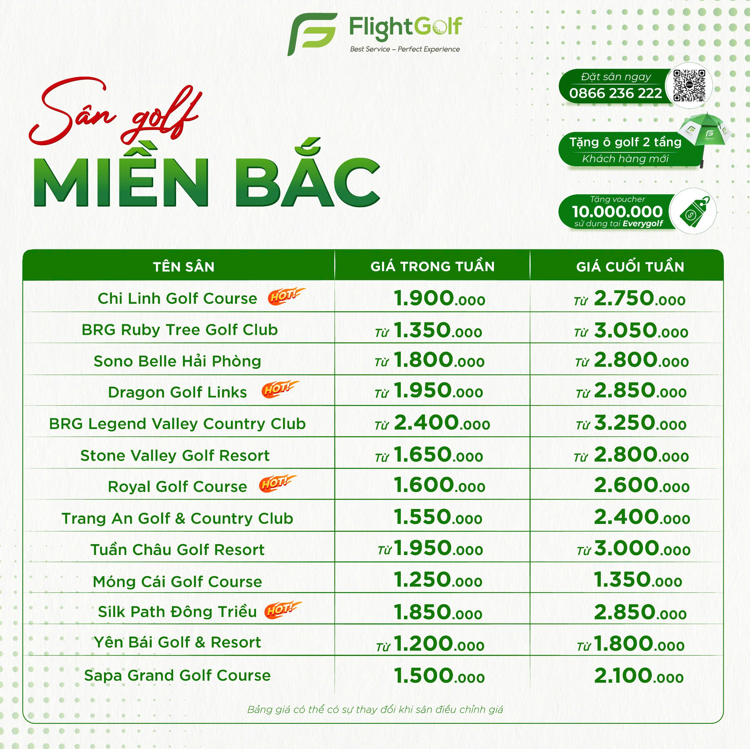 bảng giá ưu đãi sân golf tháng 11

