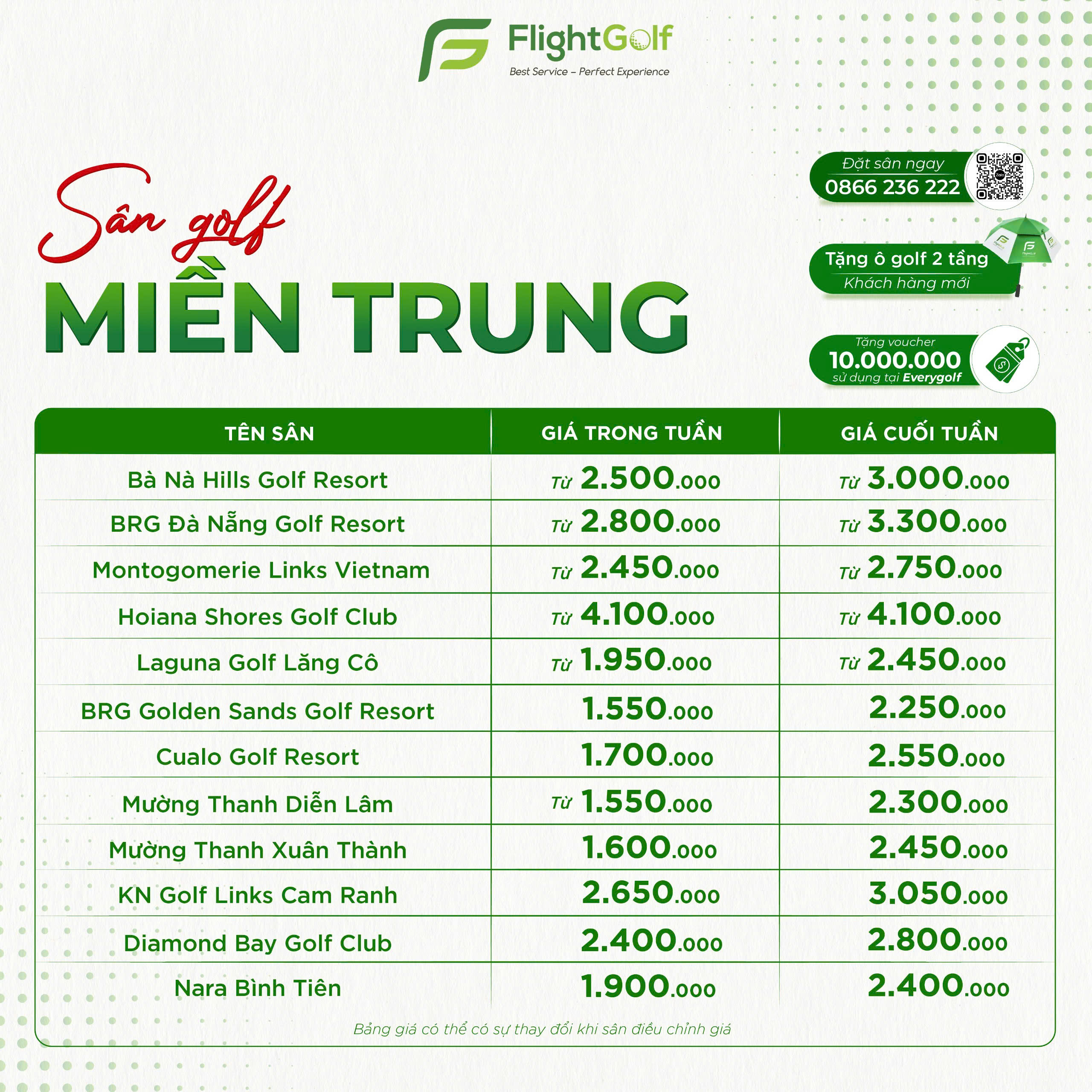 bảng giá ưu đãi sân golf tháng 11


