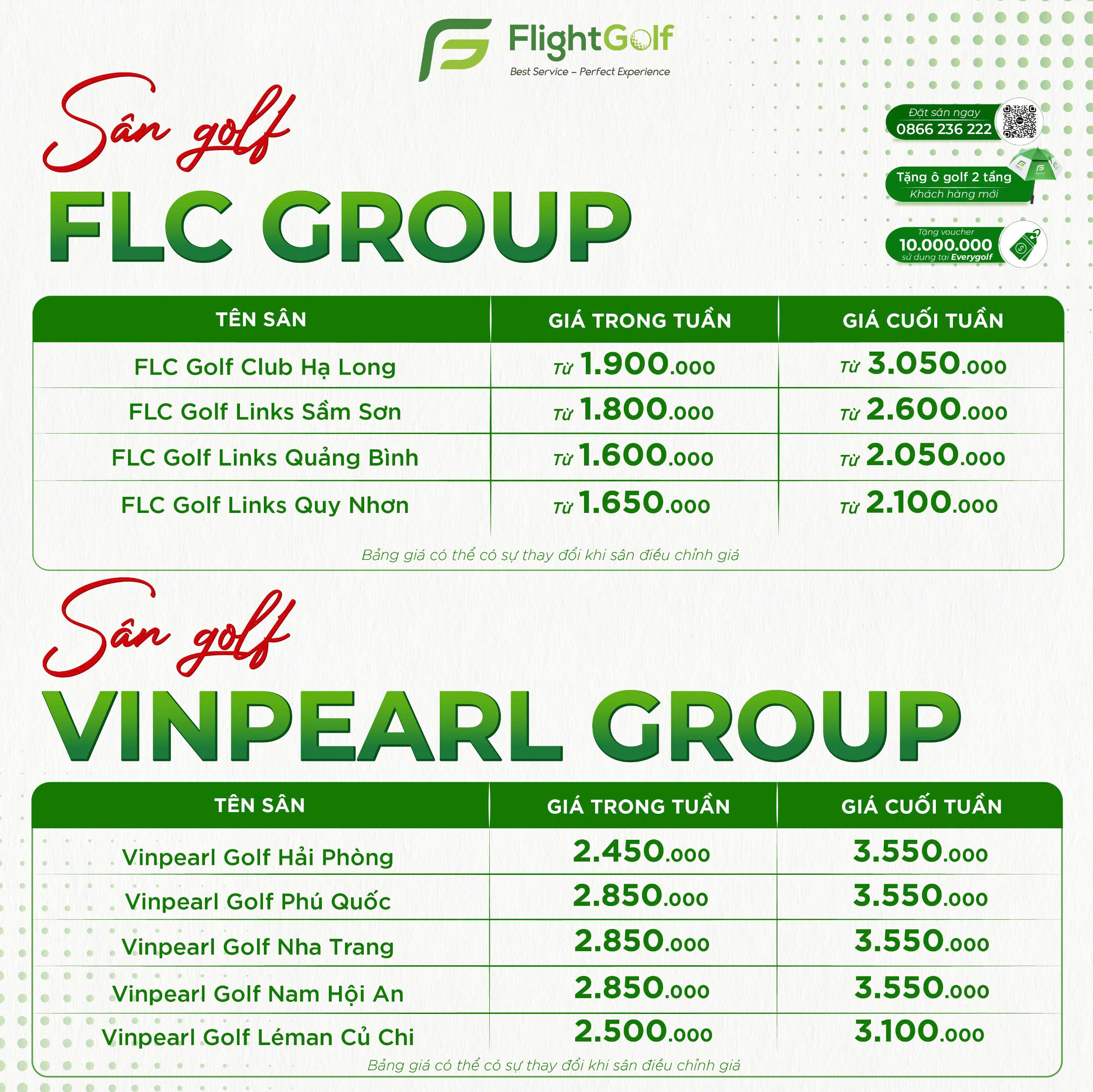 bảng giá ưu đãi sân golf tháng 11