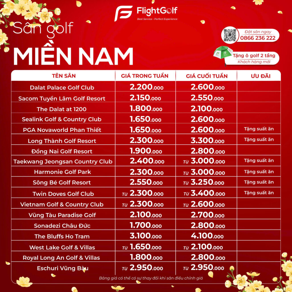 Bảng giá ưu đãi sân golf tháng 2