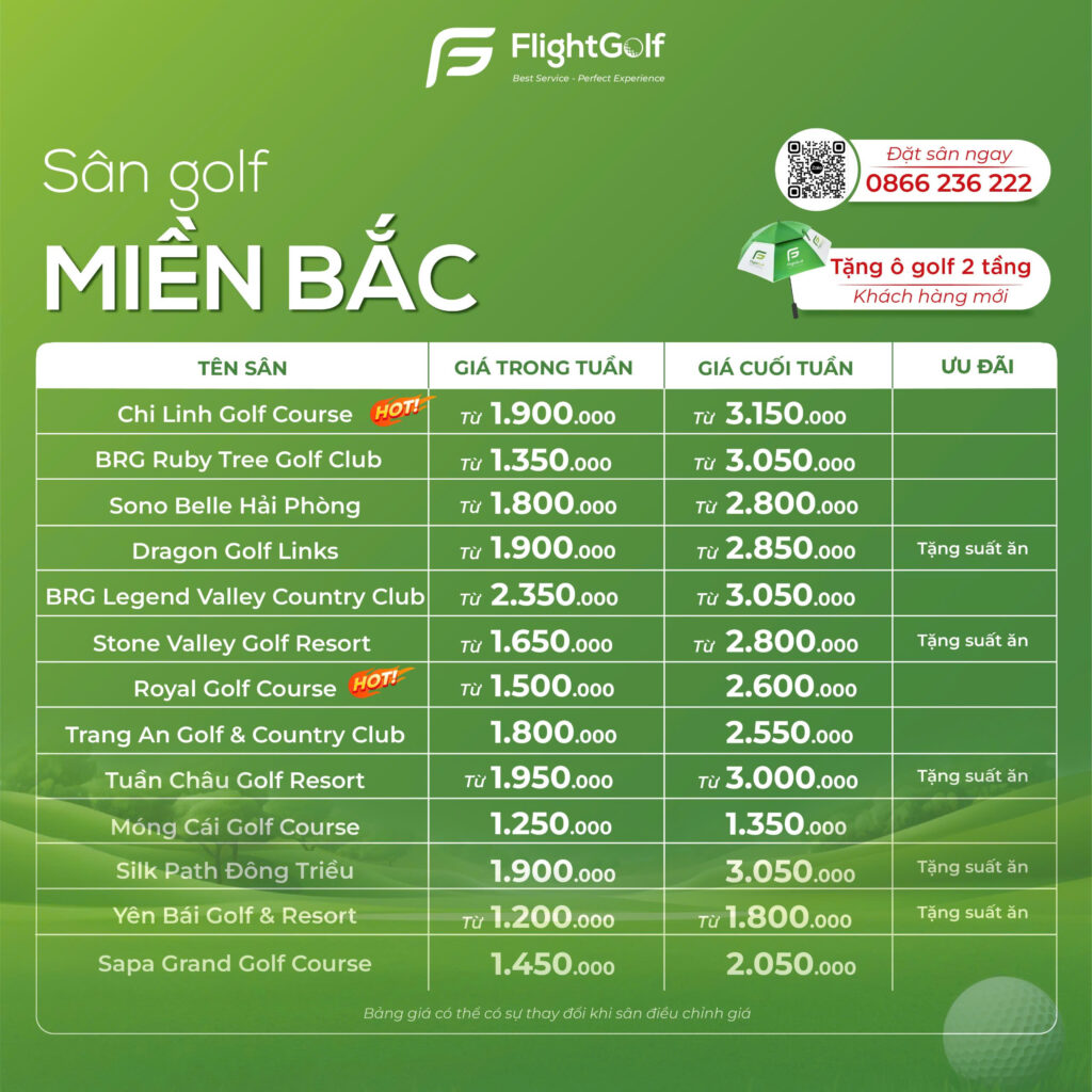 Bảng giá sân golf tháng 3