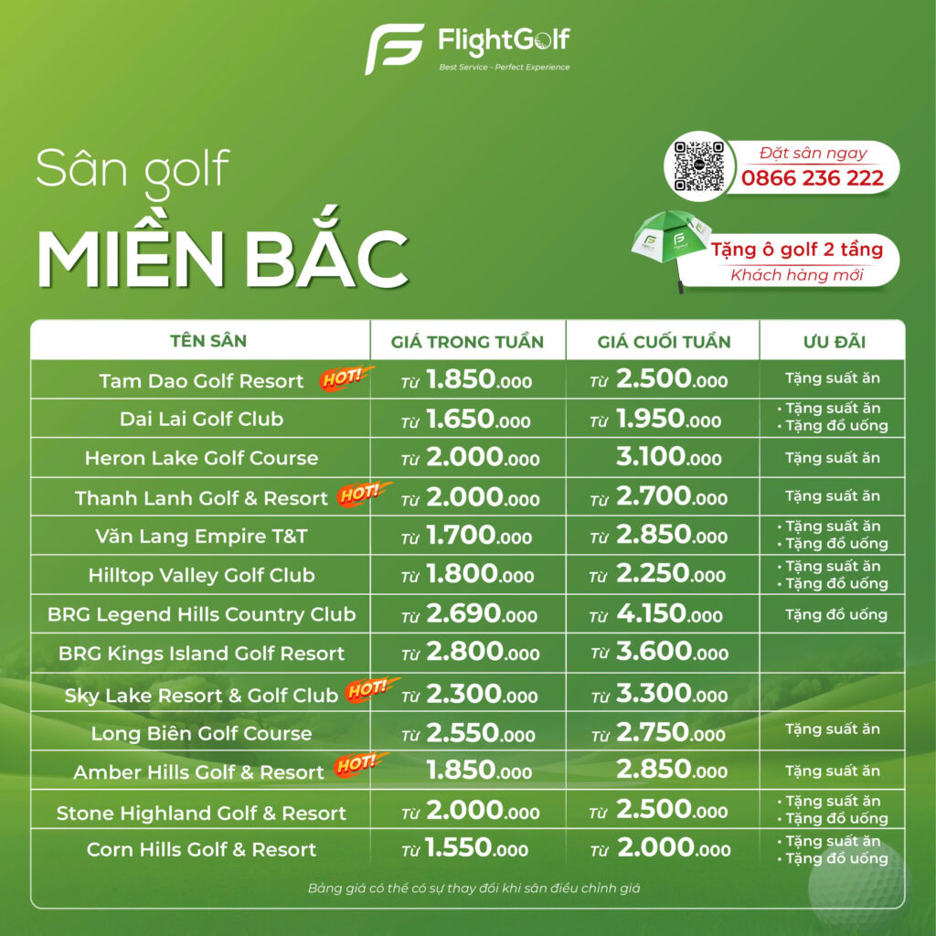 Bảng giá sân golf tháng 3
