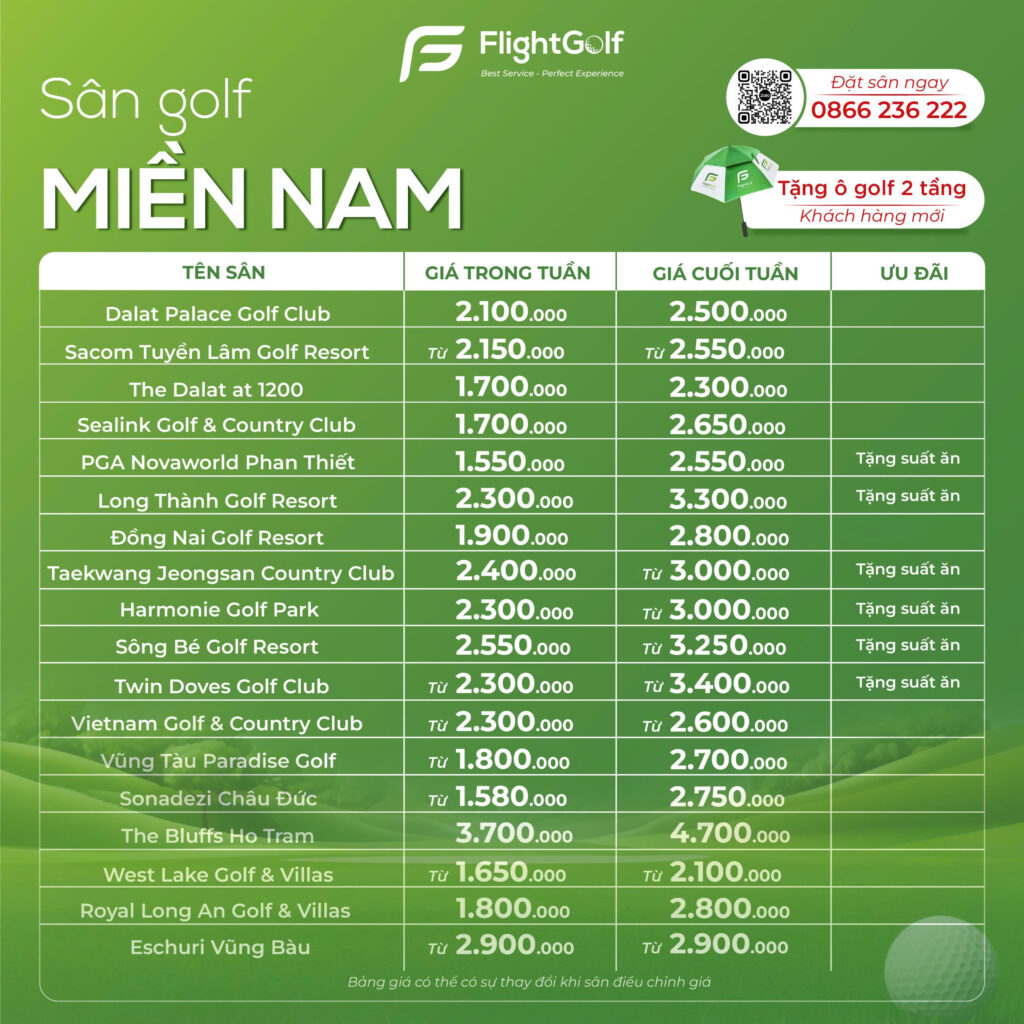 Bảng giá sân golf tháng 3
